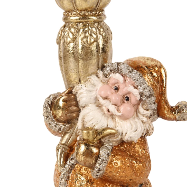 Candelabro Babbo Natale - 23 cm - oro - resina artificiale