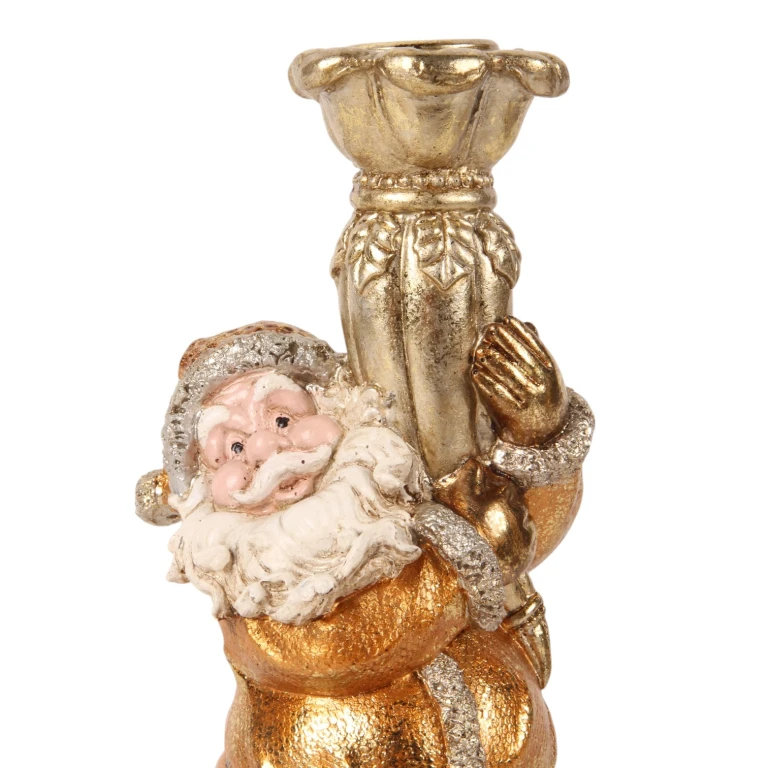 Candelabro Babbo Natale - 23 cm - oro - resina artificiale