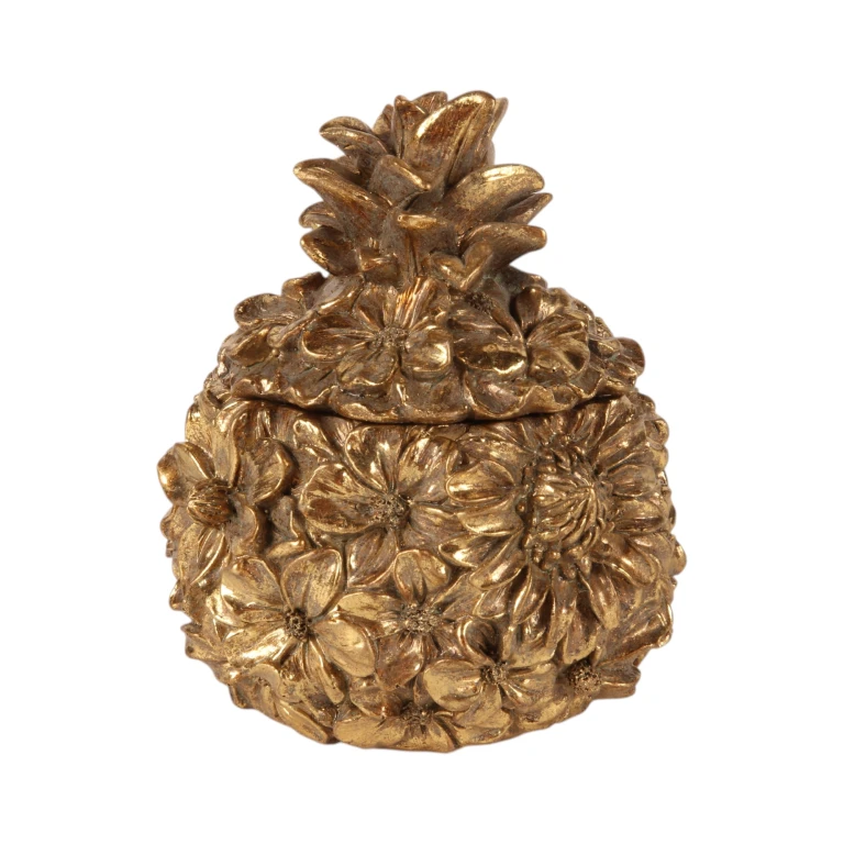 Scatola portaoggetti Fiori - 12,5 cm - oro - resina artificiale