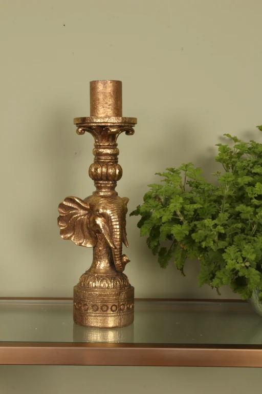 Candelabro Elefante - 38,5 cm - oro - resina artificiale