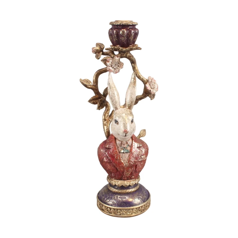 Candelabro Coniglio - 30,5 cm - multicolore - resina artificiale