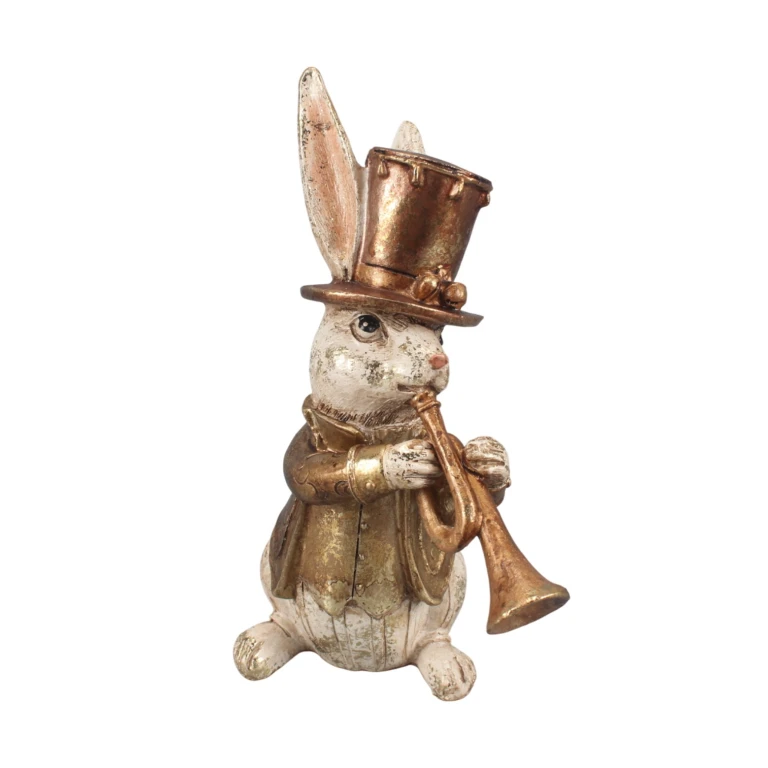 Statua di coniglio con tromba - oro - 17 cm