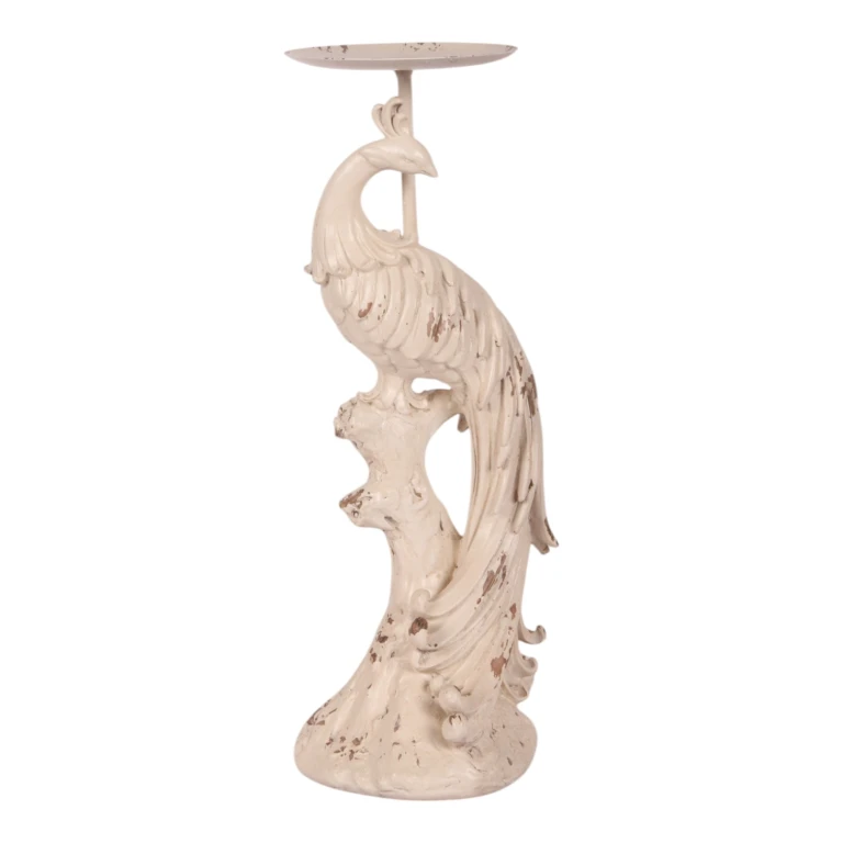 Candelabro Pavone - 13 cm - bianco/crema - resina artificiale