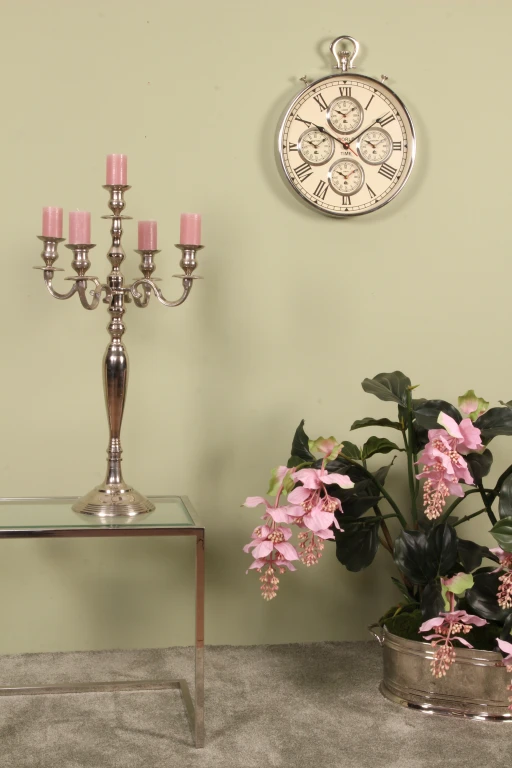 Candelabro a 5 bracci - 80 cm - argento - alluminio