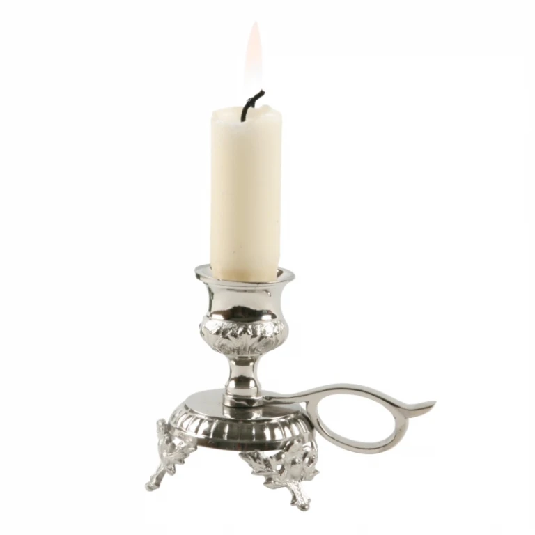 Candelabro con manico - 8 cm - argento - ottone