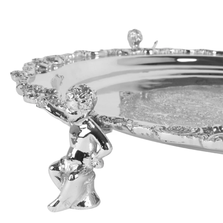 Vassoio decorativo con angeli - argento - 39 cm - 1 pezzo