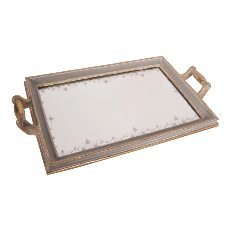 Vassoio con specchio - grigio - resina artificiale - 43 cm