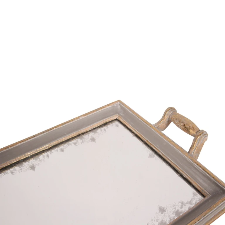 Vassoio con specchio - grigio - resina artificiale - 43 cm