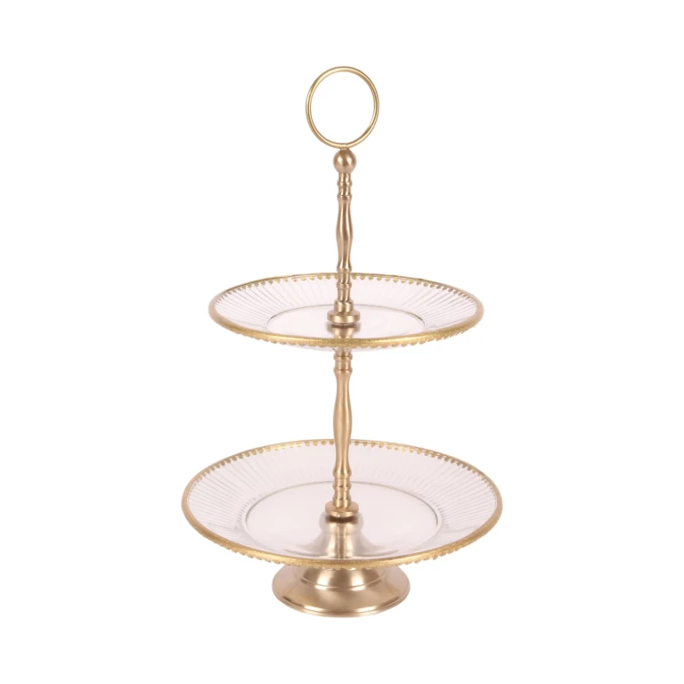 Scaffale - 2 piani - 38 cm - oro - ottone e vetro