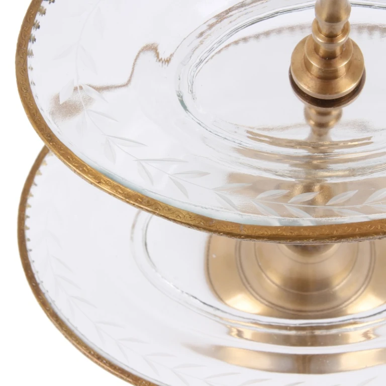 Scaffale - 2 piani - 38 cm - oro - ottone e vetro