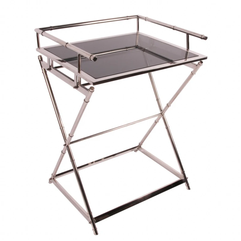 Tavolo da servizio - argento - vetro & acciaio - 85 cm