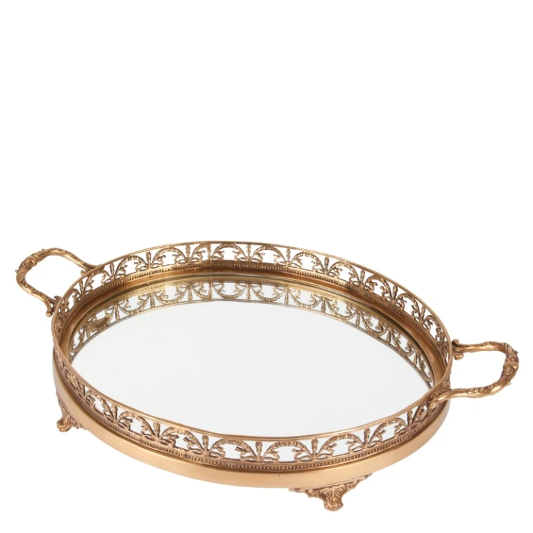 Vassoio in ottone dorato con specchio - 50 cm