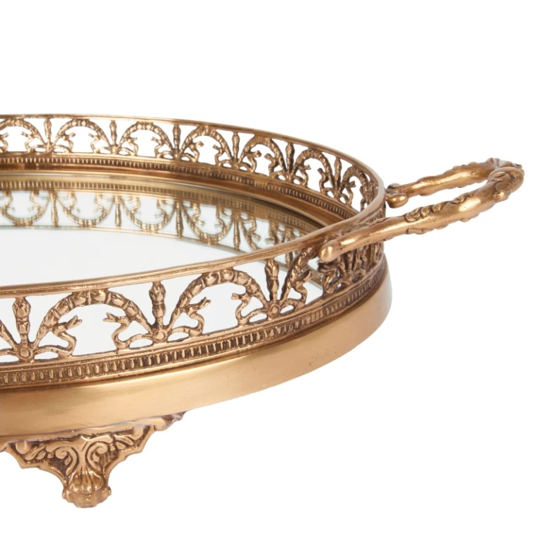Vassoio in ottone dorato con specchio - 50 cm
