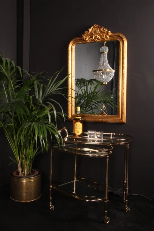Carrello bar - oro - vetro e acciaio - 83 cm