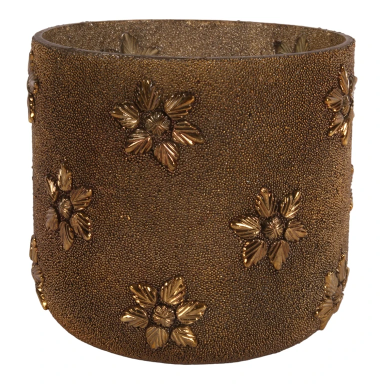 Portacandele per perline - oro - vetro - 17 cm