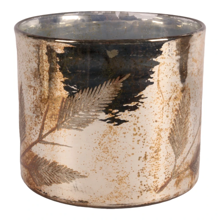 Portacandele foglie - argento - vetro - 18 cm - 1 pezzo