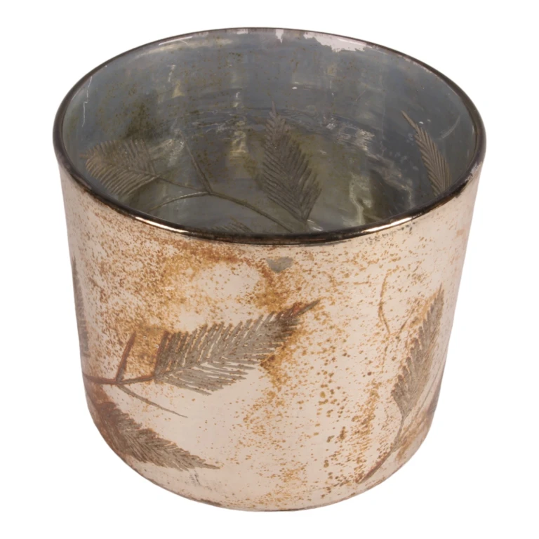 Portacandele foglie - argento - vetro - 18 cm - 1 pezzo