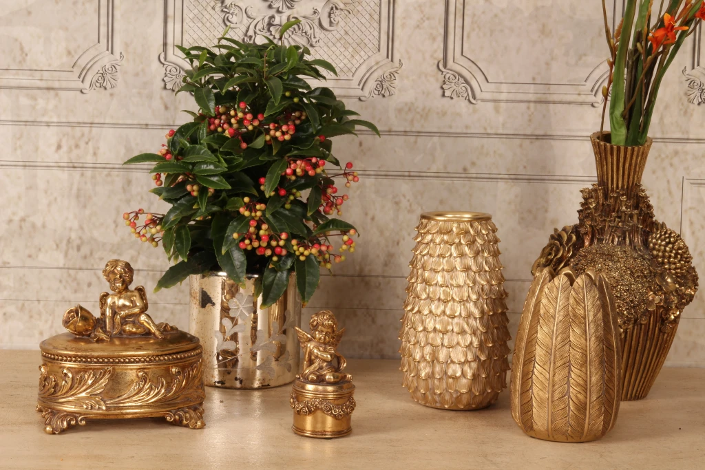 Portacandele a fiori - oro - vetro - 18 cm