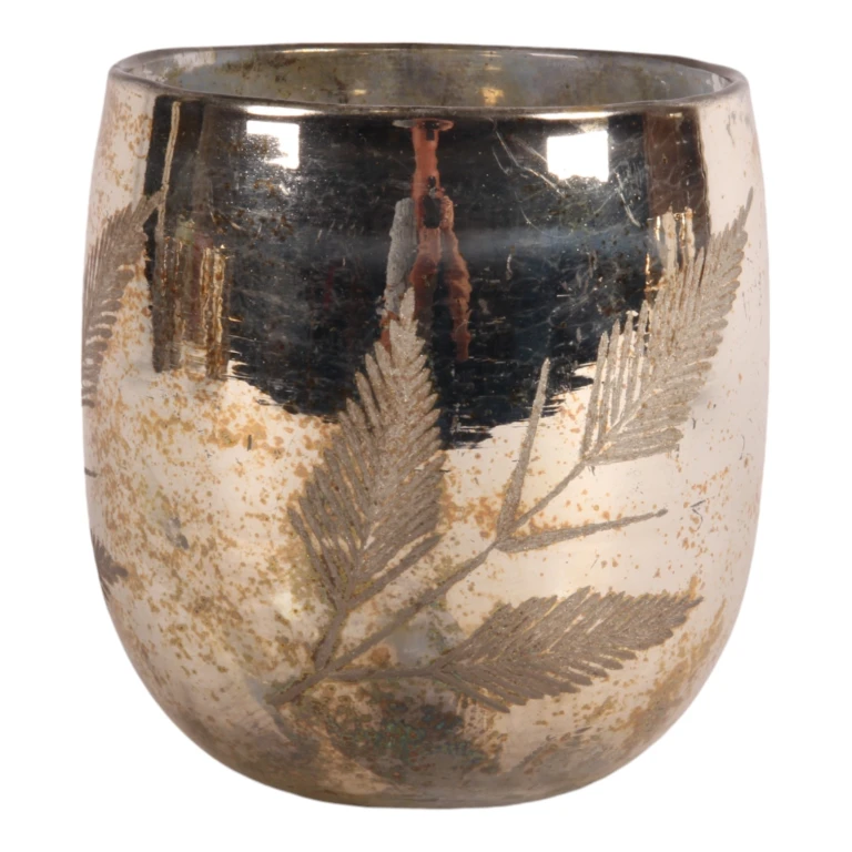 Portacandele Foglie - 16 cm - oro - vetro