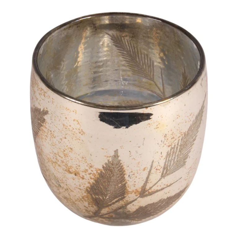 Portacandele Foglie - 16 cm - oro - vetro