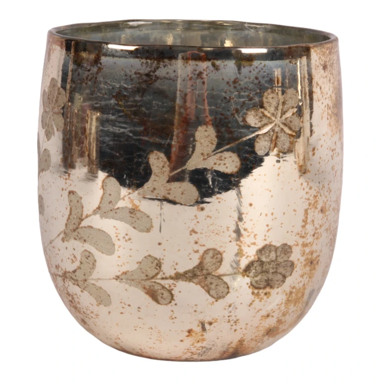 Portacandele Fiori - oro - vetro - 16 cm
