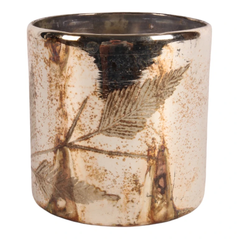 Portacandele a foglie - argento - vetro - 12 cm