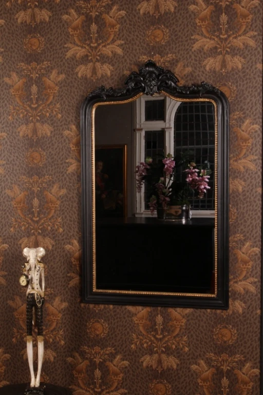 Specchio da parete - nero - legno e resina sintetica - 130x80 cm