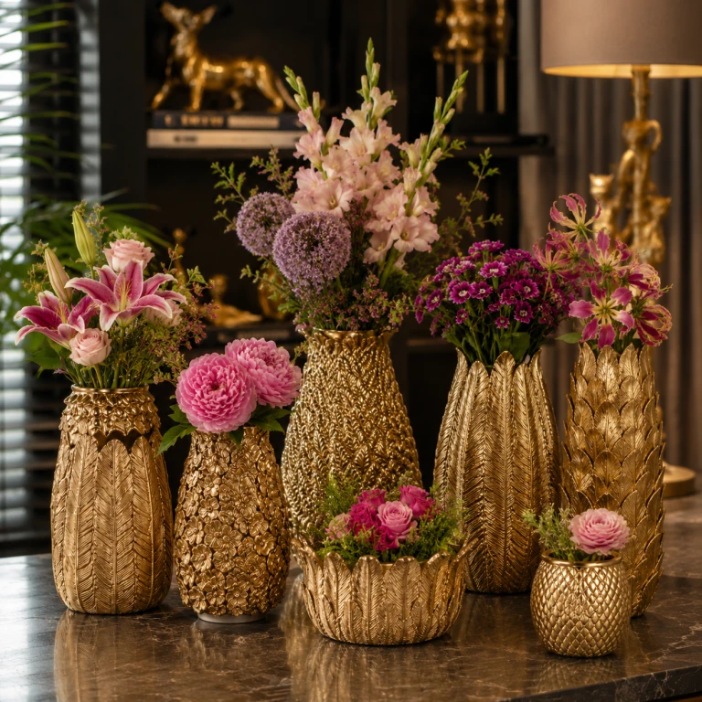 Vaso Foglie - 21 cm - oro - resina artificiale
