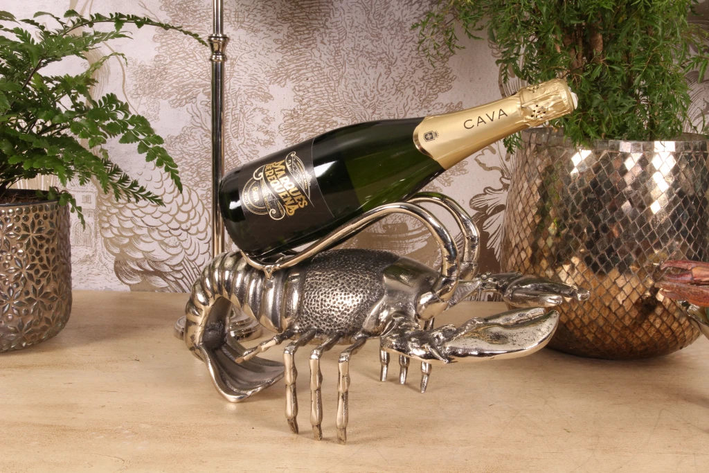 Portabottiglie granchio - argento - alluminio - 41 cm - 1 pezzo