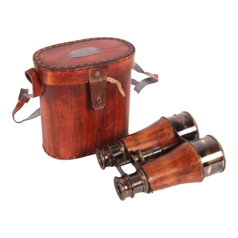 Binoculars - brass - includes case - 14 cm