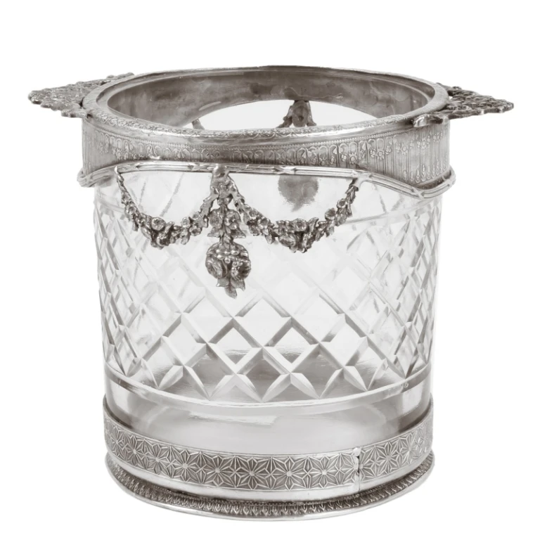 Portabottiglie - argento - 15 cm - ottone e vetro