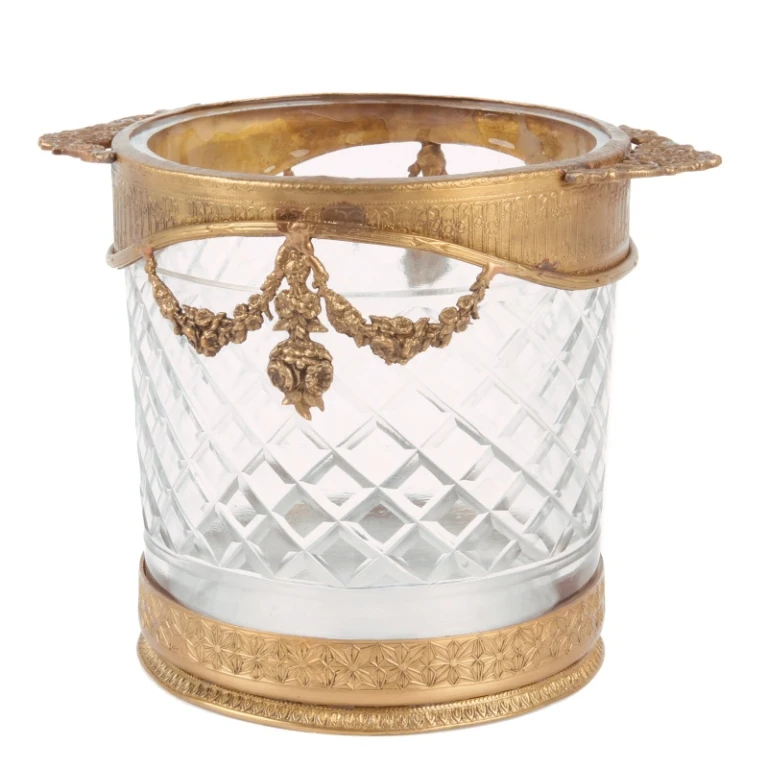 Portabottiglie - oro - 15 cm - ottone e vetro