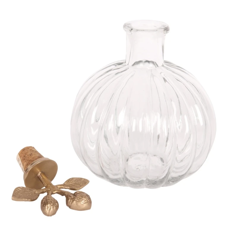 Bottiglia decorativa con tappo - 19 cm - gialla - ottone e vetro