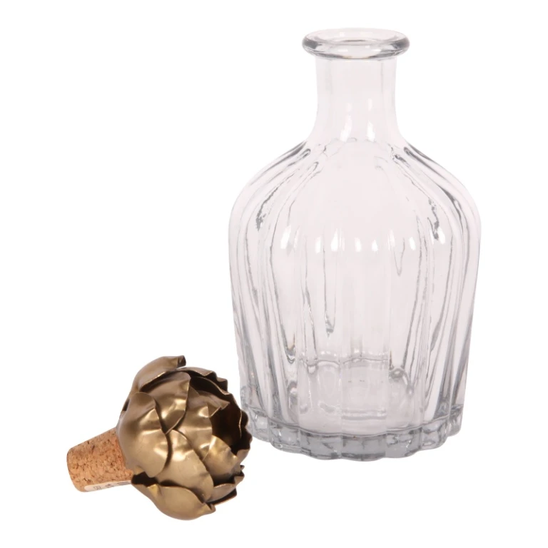 Flacone decorativo con tappo a rosa - 20 cm - oro - legno