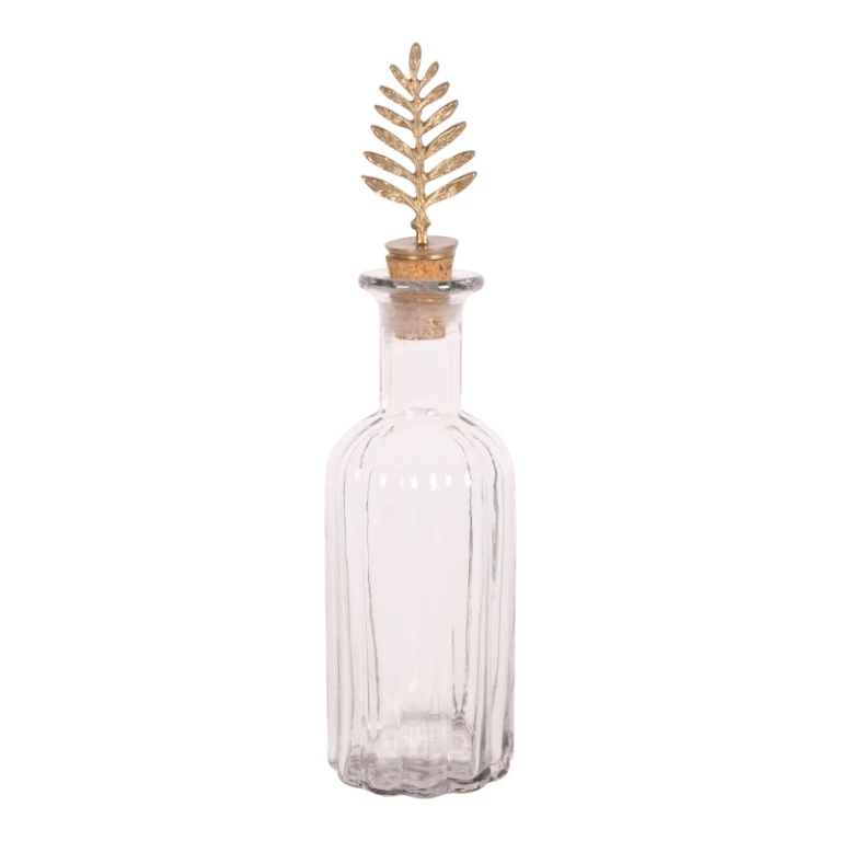 Bottiglia decorativa con tappo - 25 cm - oro - ottone e vetro