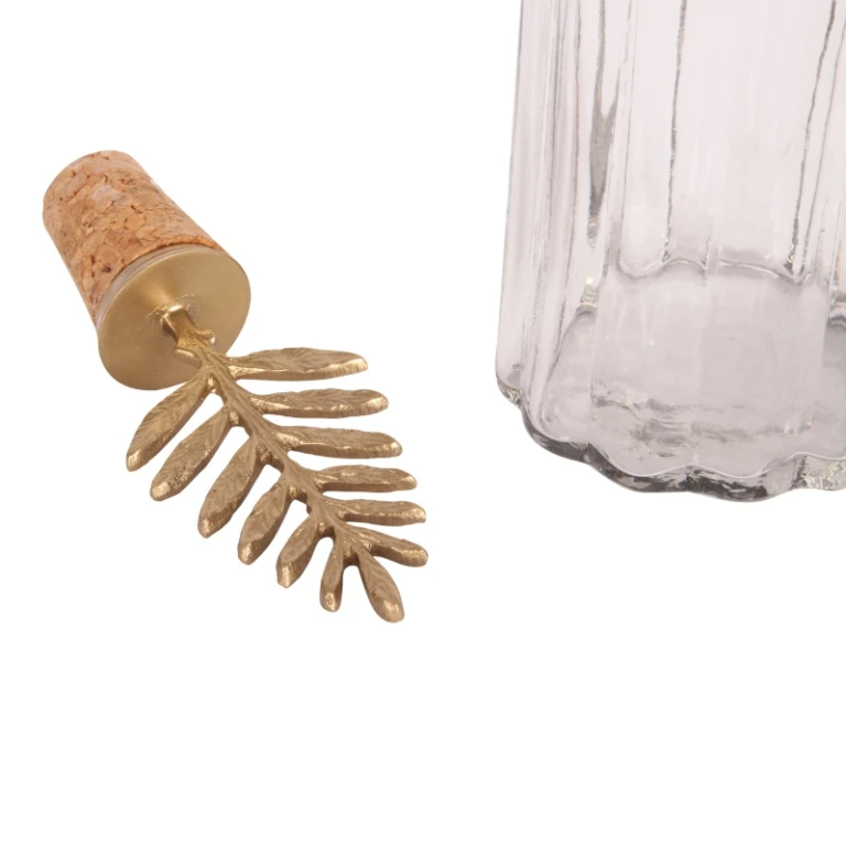 Bottiglia decorativa con tappo - 25 cm - oro - ottone e vetro