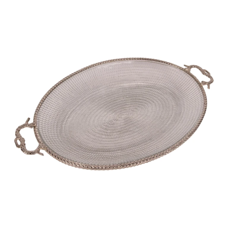 Vassoio in ottone e vetro - oro - 39 cm