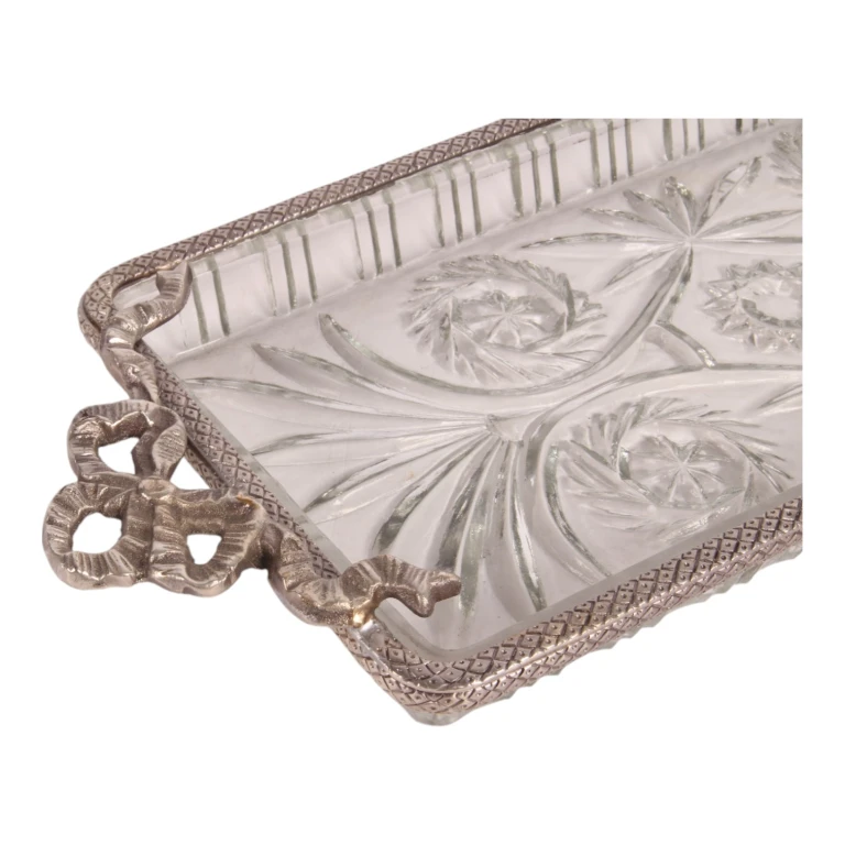 Vassoio in ottone e vetro - argento - 33 x 16 cm
