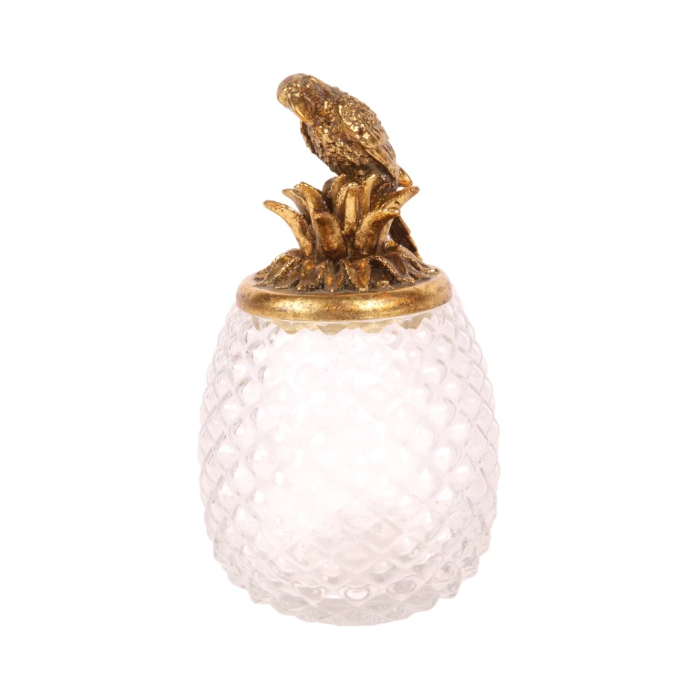 Vaso decorativo con coperchio - pappagallo - oro - 22 cm - 1 pezzo