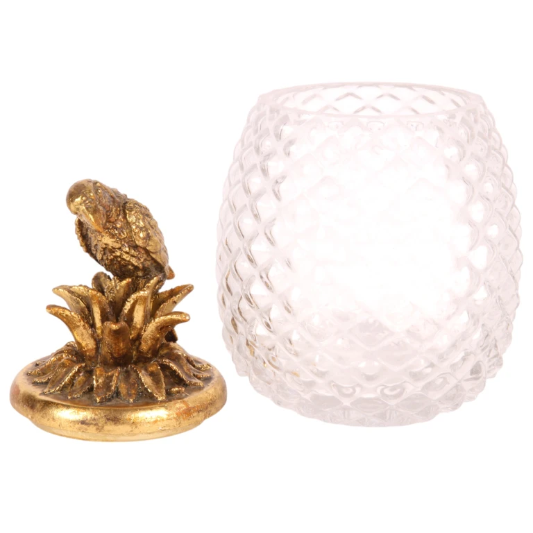 Vaso decorativo con coperchio - pappagallo - oro - 22 cm - 1 pezzo